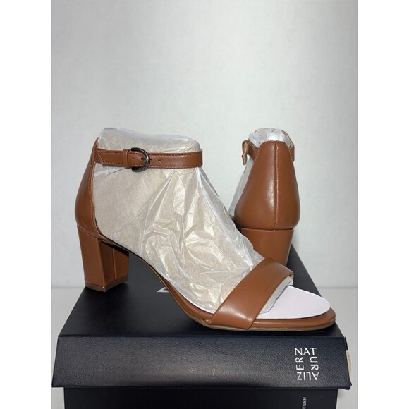 Naturalizer Shoes - NATURALIZER Women's Vera Nutmeg Leather Ankle Strap Block Heel Sandals Sz 7.5M